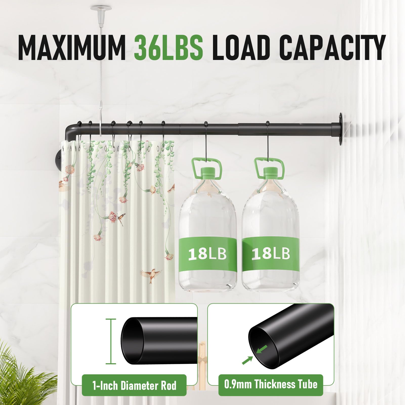 Enicvegw l shaped rod strong load illustrates support up to 36 pounds with ceiling help