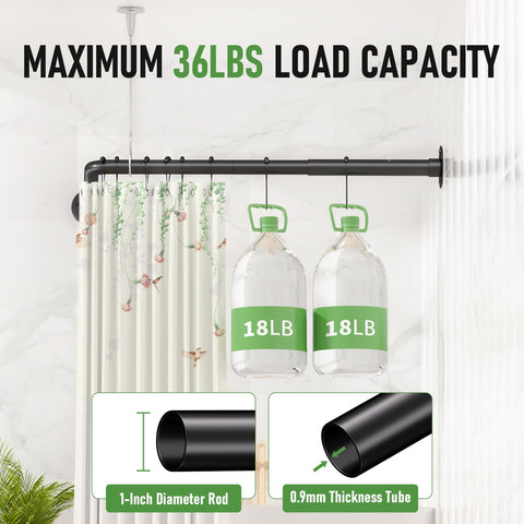 Enicvegw l shaped rod strong load illustrates support up to 36 pounds with ceiling help