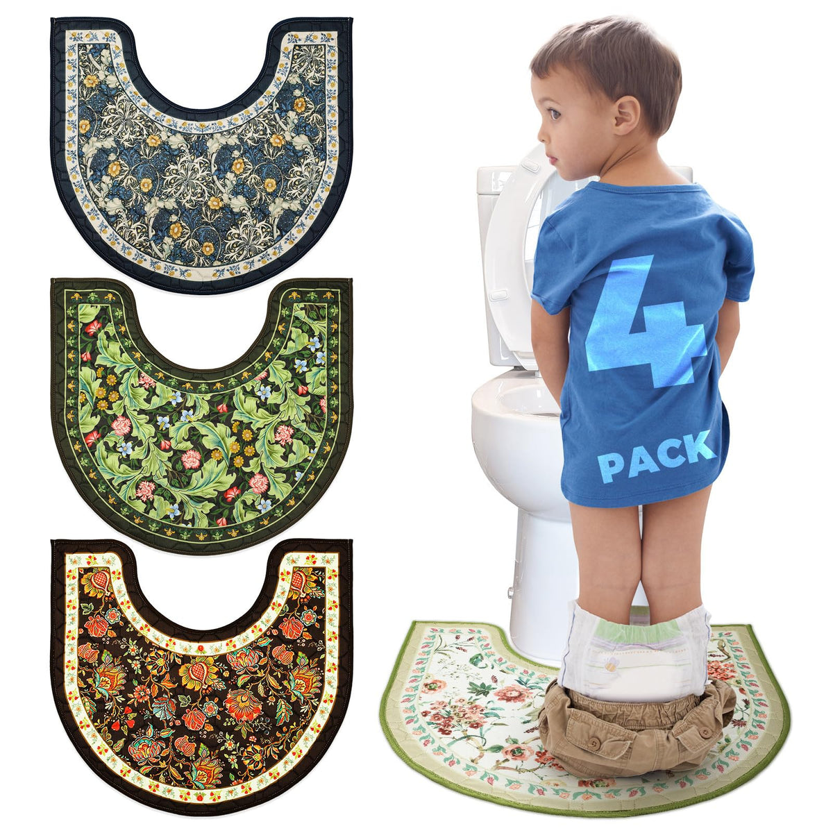 Enifine washable commode mat with U-shape fit protecting floors during toilet training.