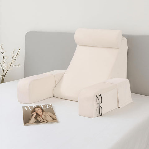 ENITYA back pillow with angled backrest supporting neck during reading