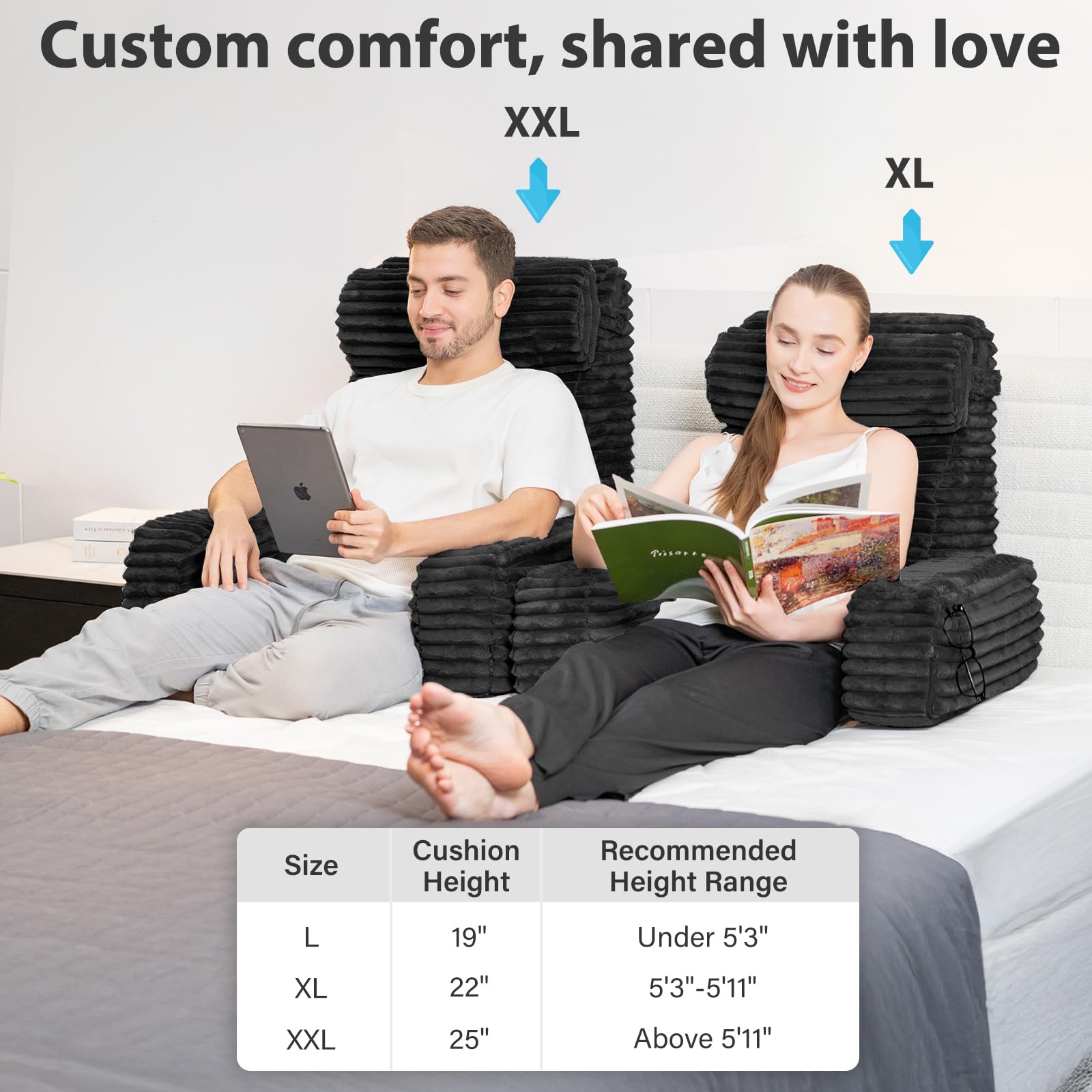 ENITYA 22XL in-use bed reading mode supports seated posture for reading