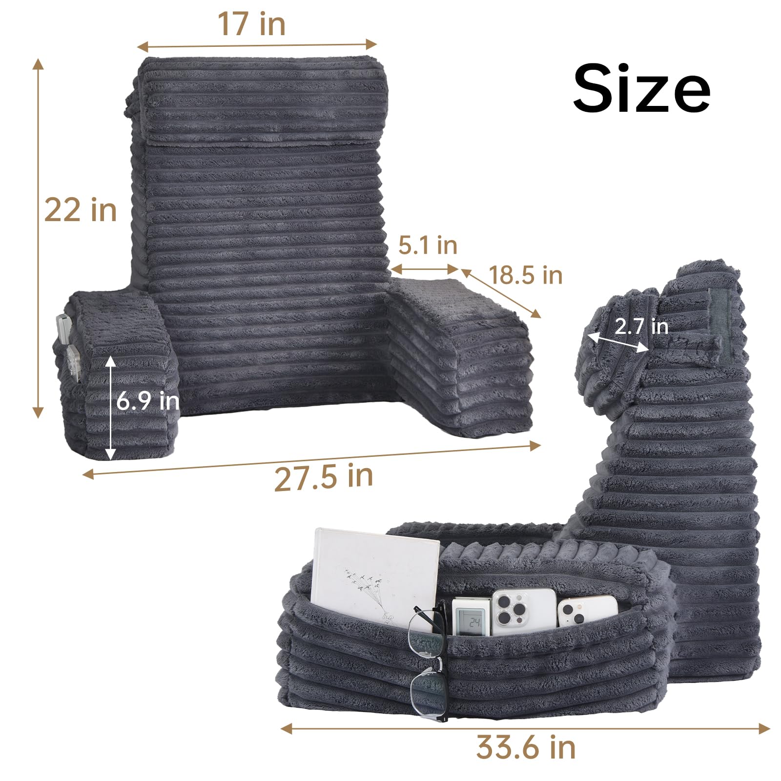 ENITYA back pillow with armrests ideal for TV watching and relaxation