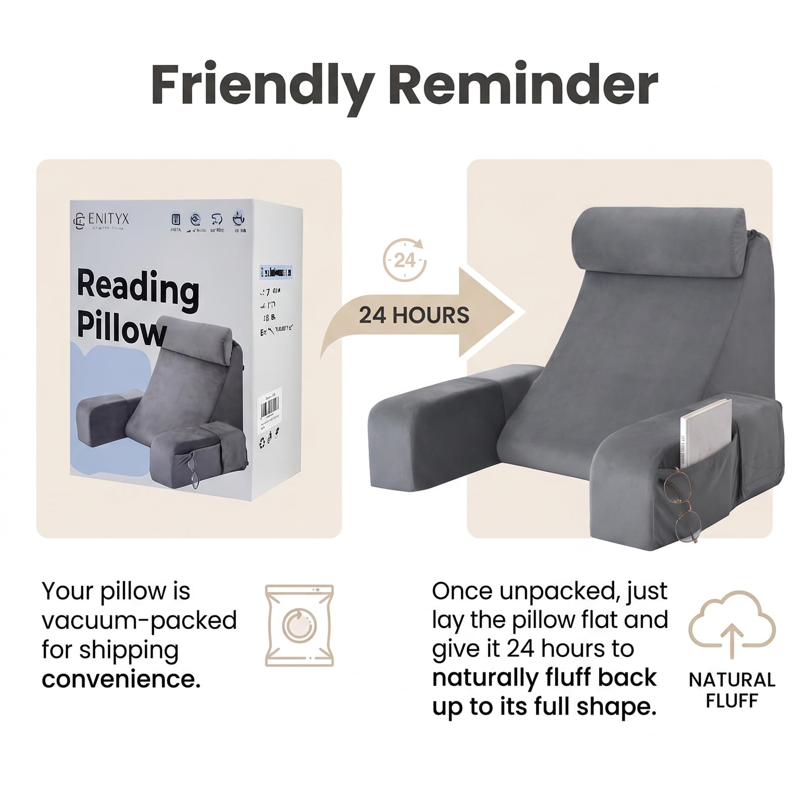 ENITYA back pillow multi-purpose design for reading, TV, and more