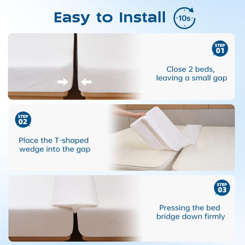 ENITYA bed bridge with a T-wedge design stabilizes the mattress across gaps.