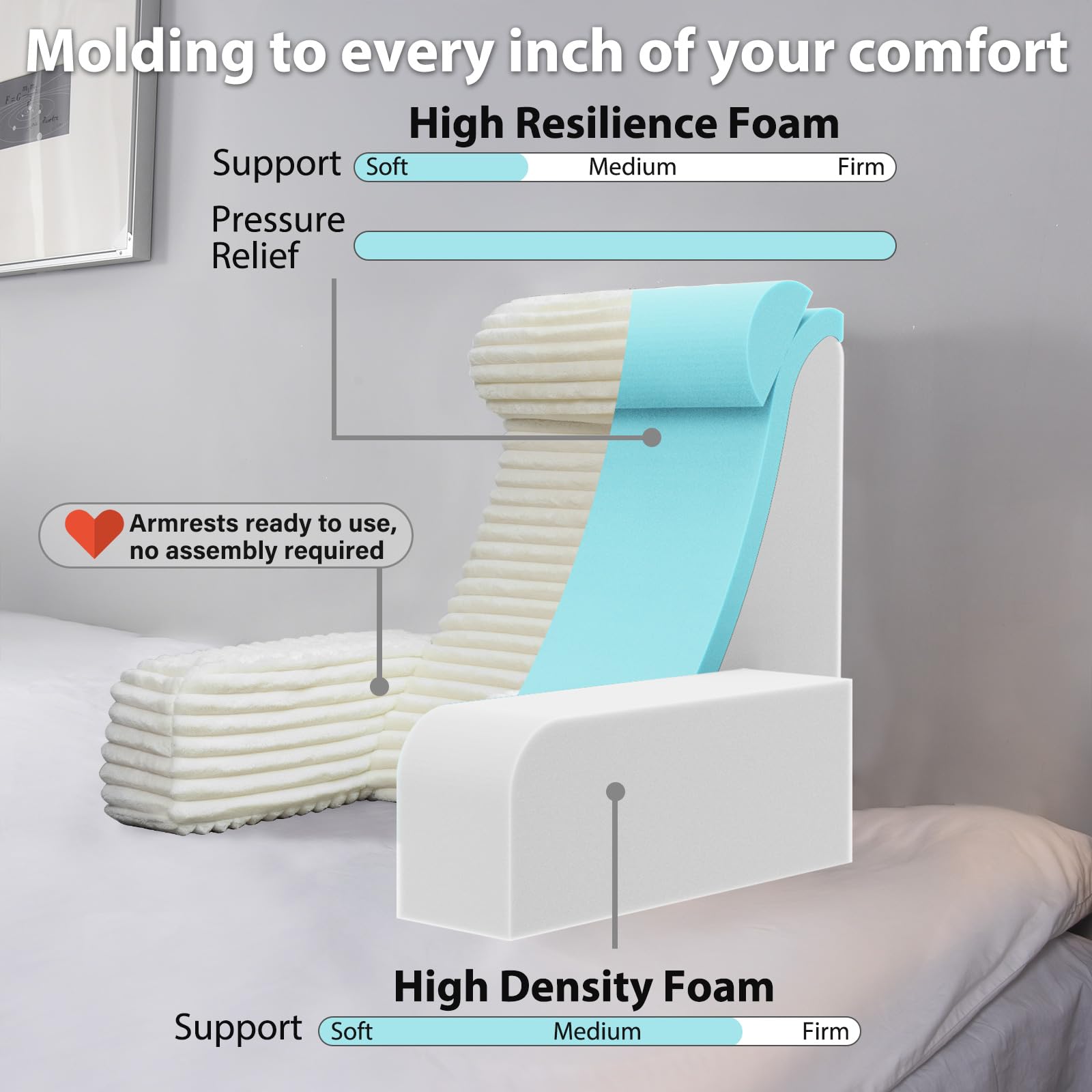 ENITYA back pillow showing extra-large pockets for remotes and books.