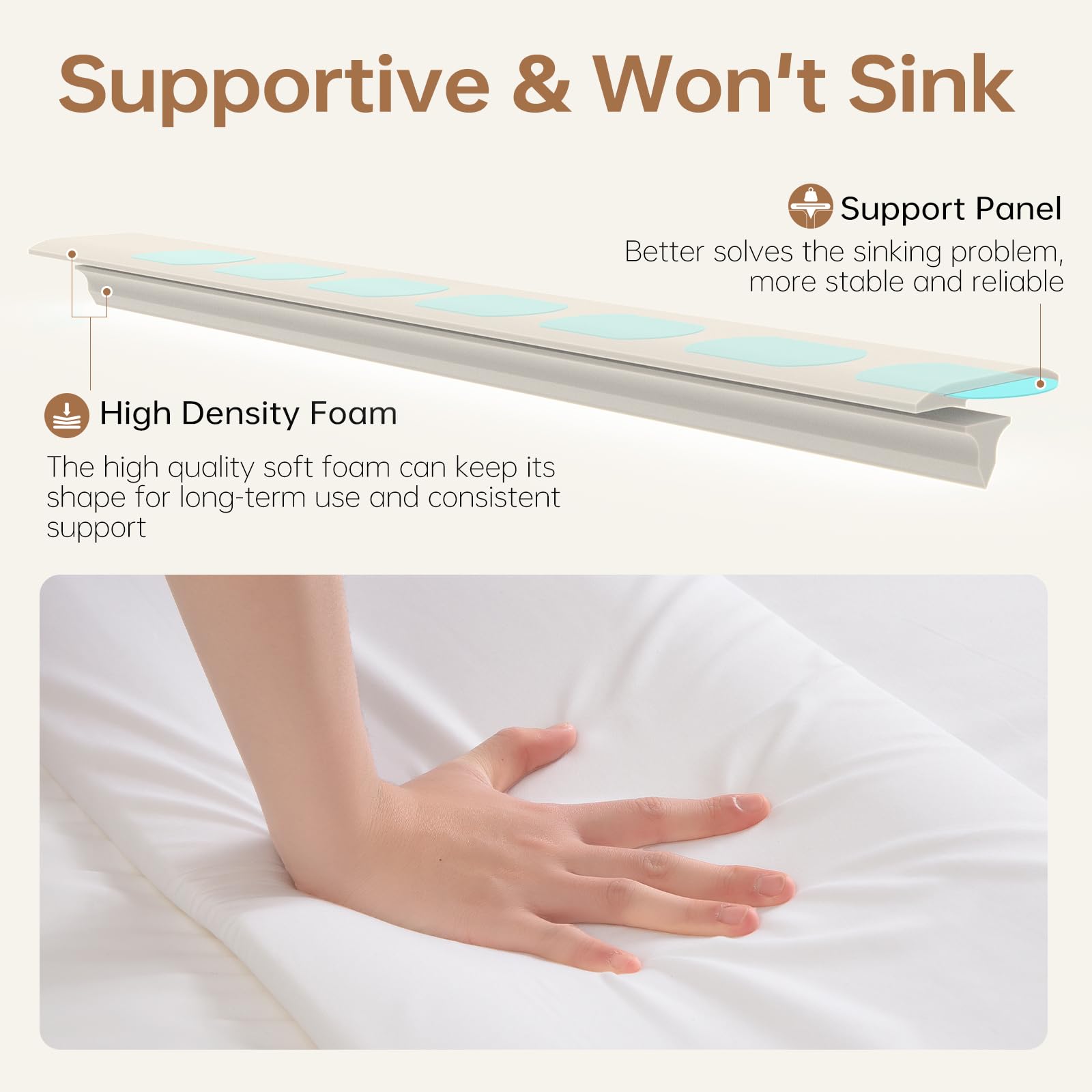 ENITYA gap filler bridging two mattresses creates a seamless sleeping area