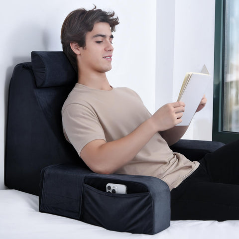 ENITYA Reading Pillow with a 45-degree backrest supports comfortable upright reading