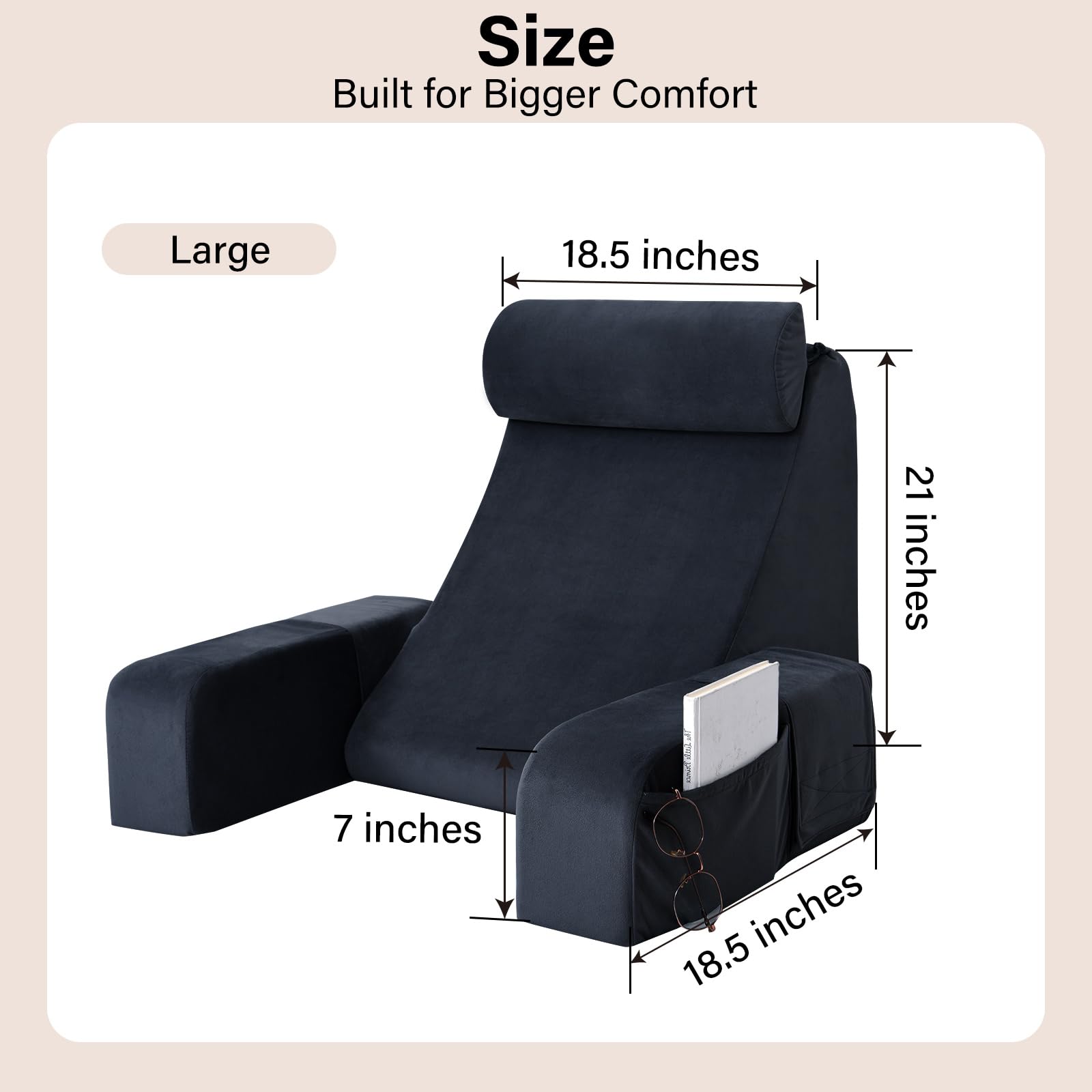 ENITYA Reading Pillow features armrest pockets for handy storage during use