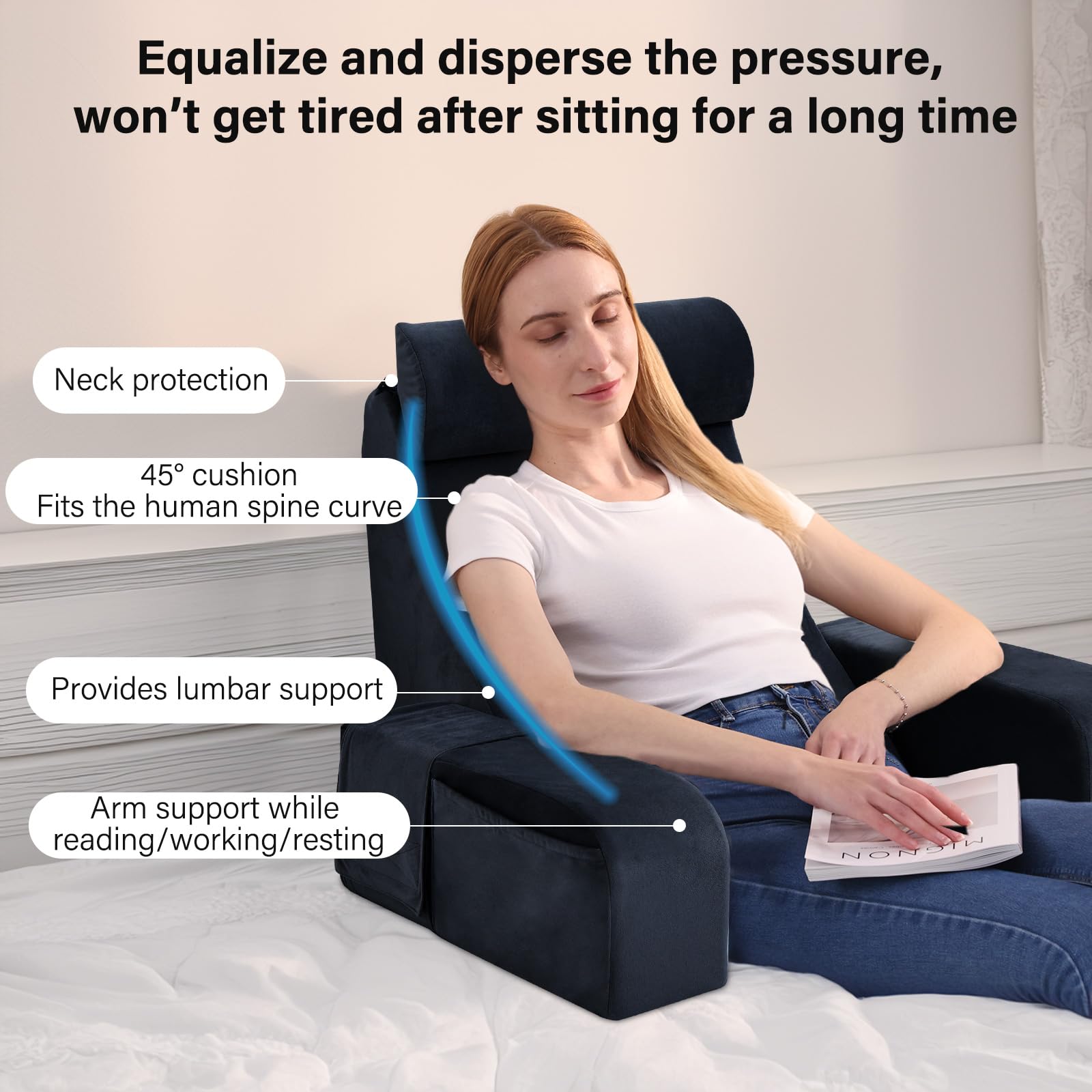 ENITYA reading pillow with detachable headrest and armrests for versatile comfort