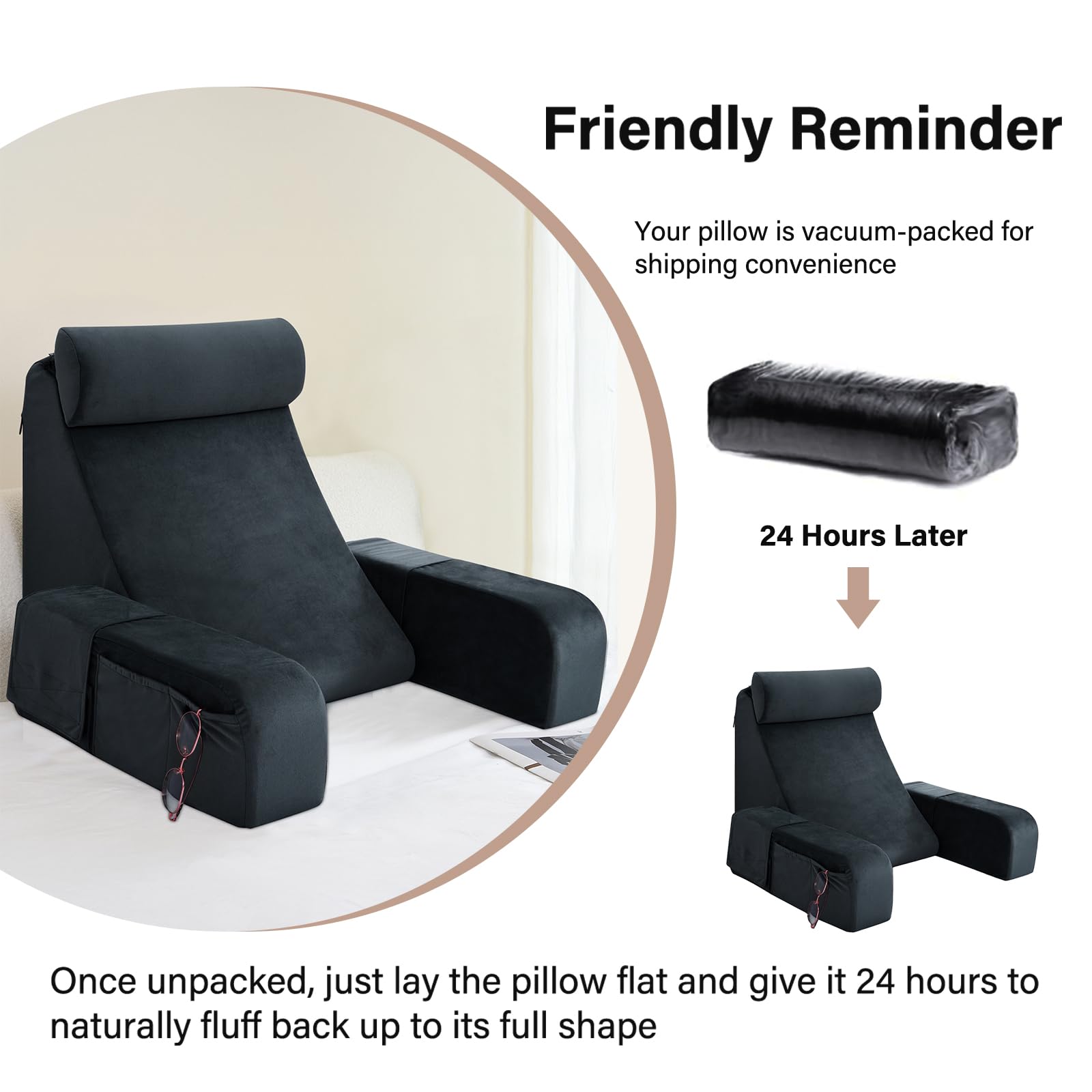 ENITYA reading pillow showing armrest conversion for leg support