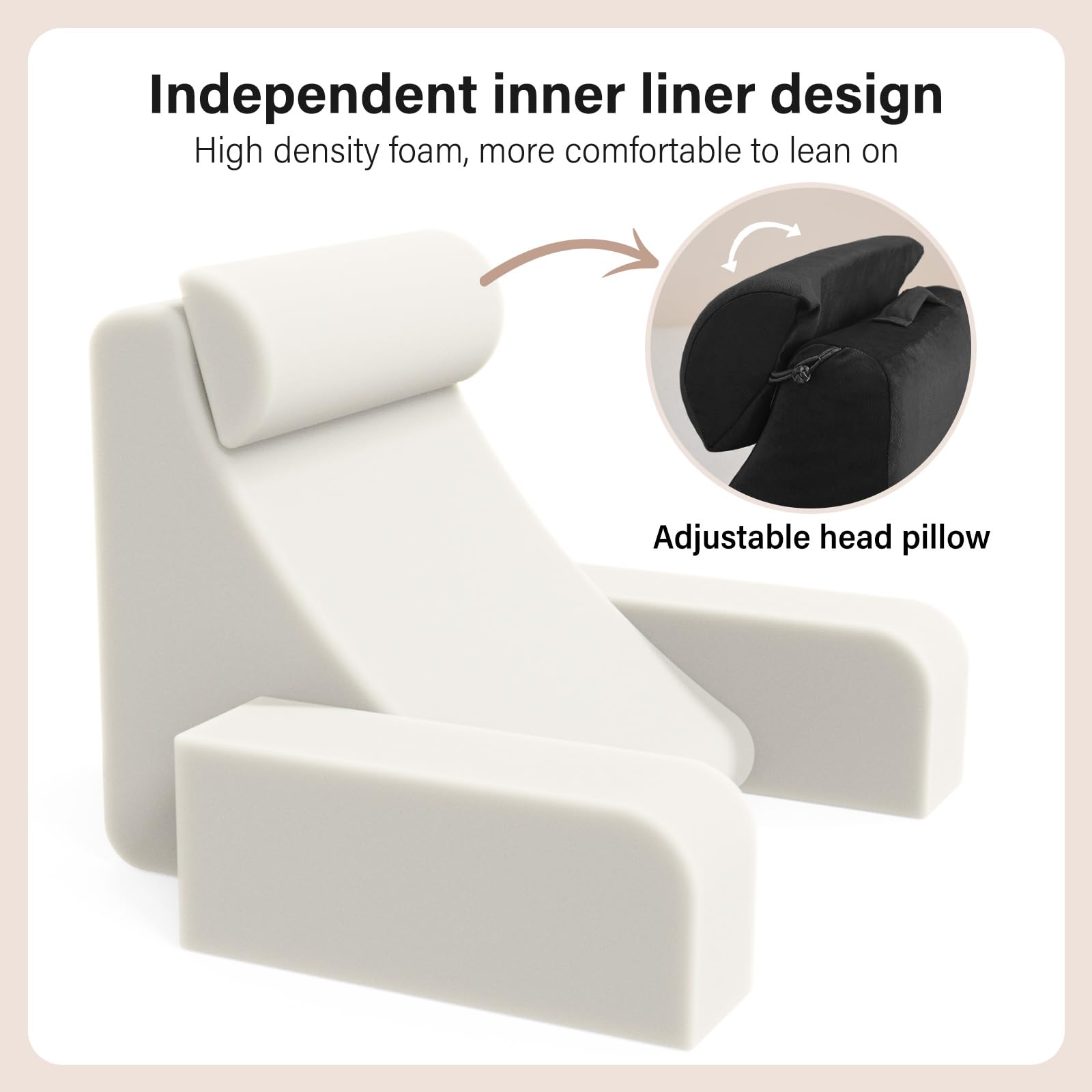 ENITYA reading pillow with soft fabric and pockets on the armrests