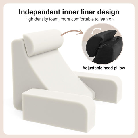 ENITYA reading pillow with soft fabric and pockets on the armrests