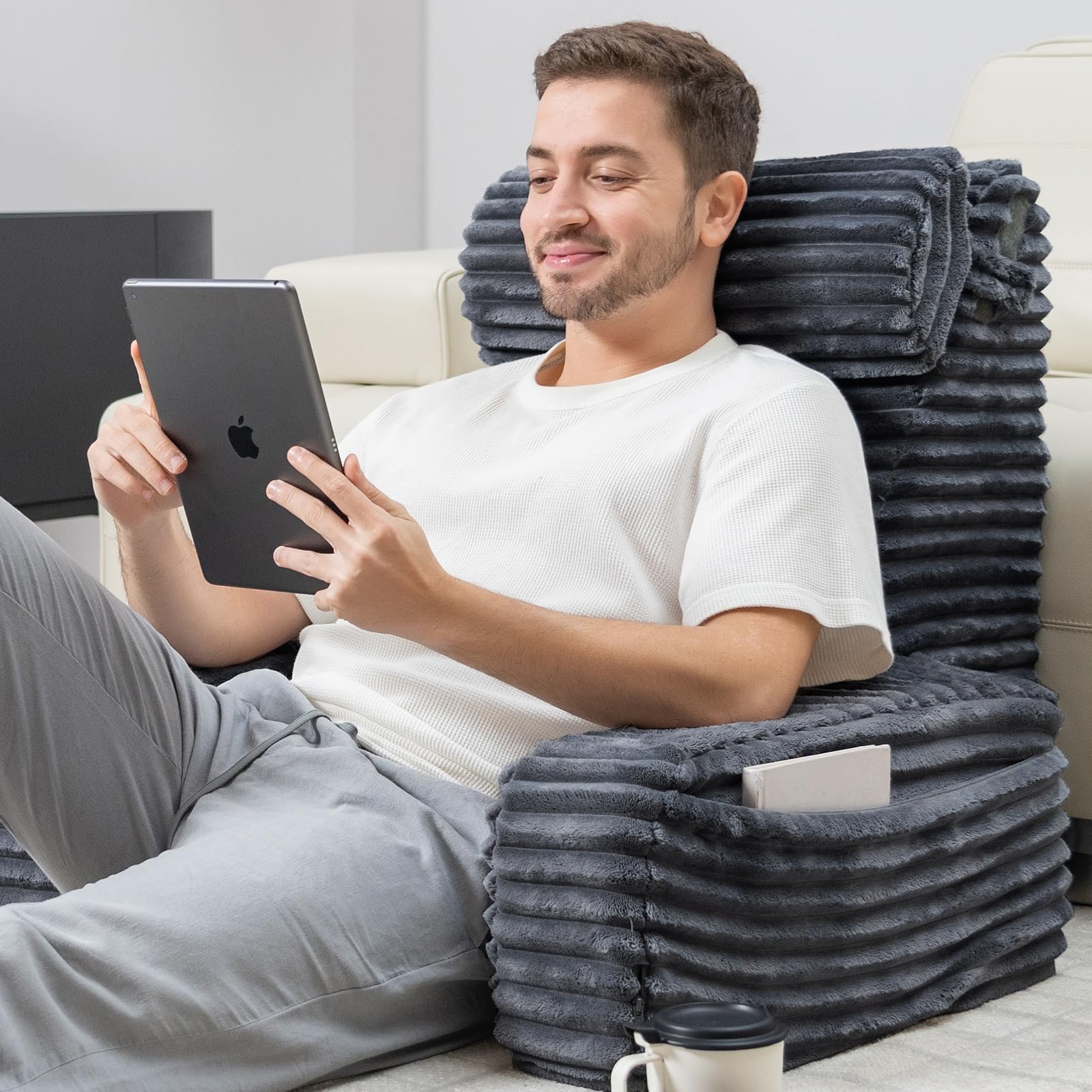 ENITYA reading pillow XXL back support ideal for comfortable bed lounging.