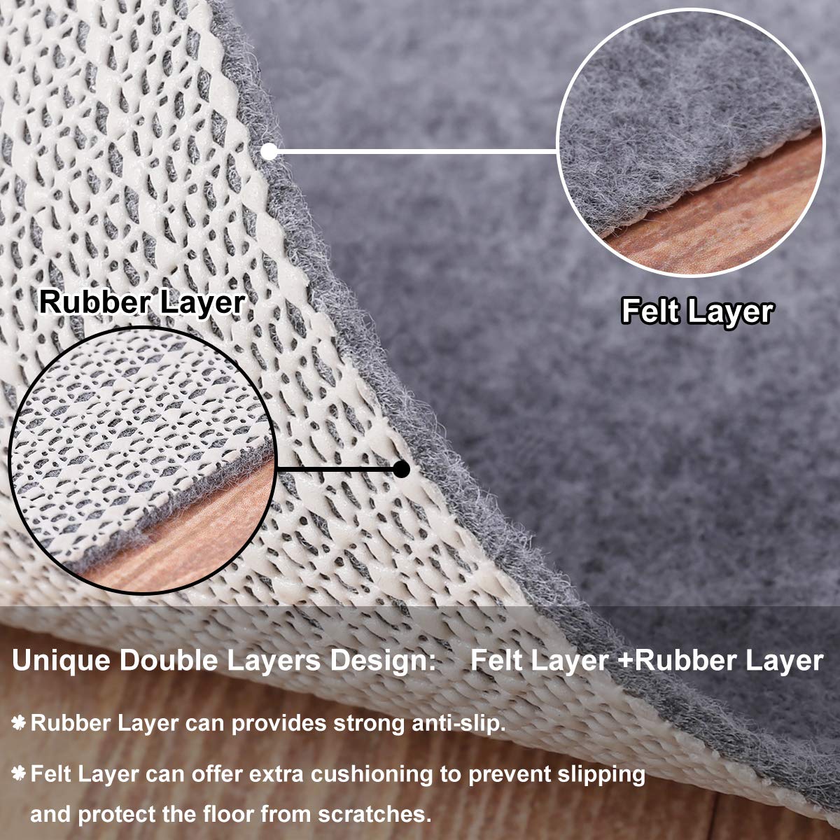 Enjoy Holiday 1981 rubber grip underlay on hardwood demonstrating secure floor protection.