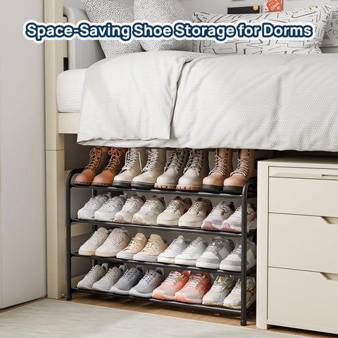 ENJOYBASICS 4-Tier Expandable Shoe Rack length adjusted to fit spaces.
