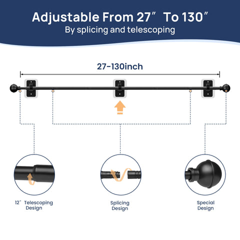 ENJOYBASICS black curtain rod fits 66 to 120 inches.