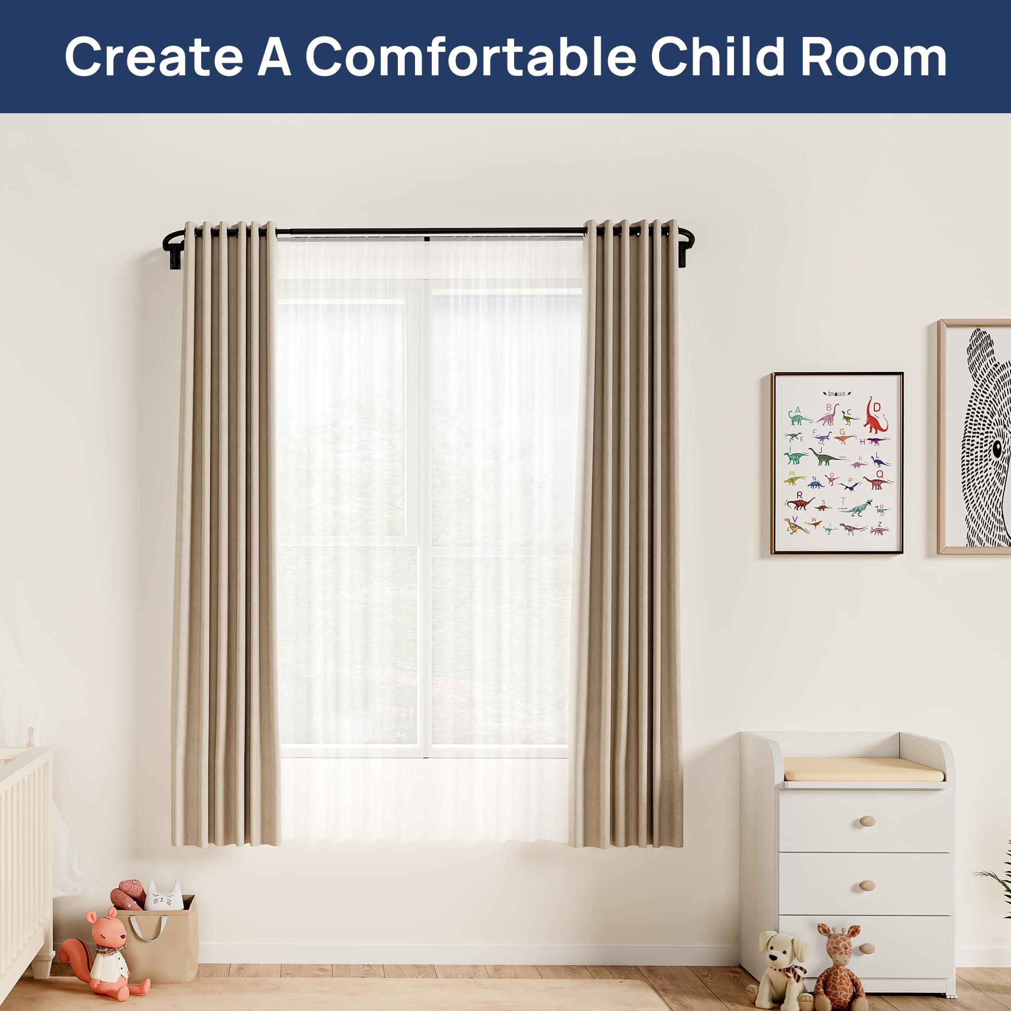 EnjoyBasics curtain rod aluminum ends and bases resist rust, scratches, and fading.