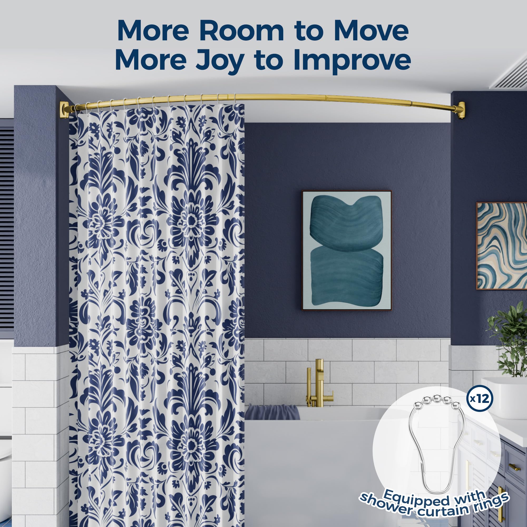 ENJOYBASICS adjustable 35-77 inches fits diverse bath spaces.