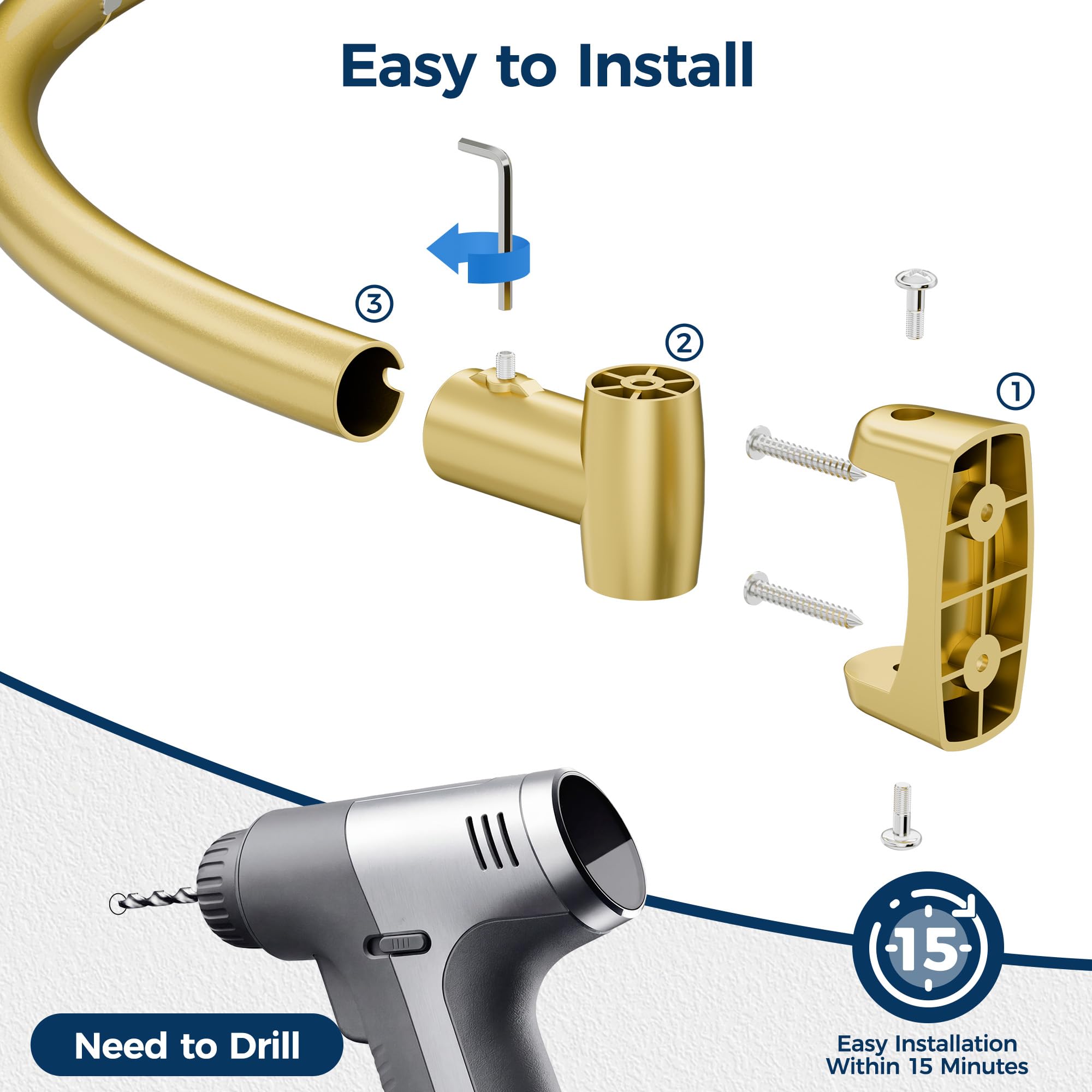 ENJOYBASICS curved rod with extra 12-inch space keeps curtain away for a cleaner shower.