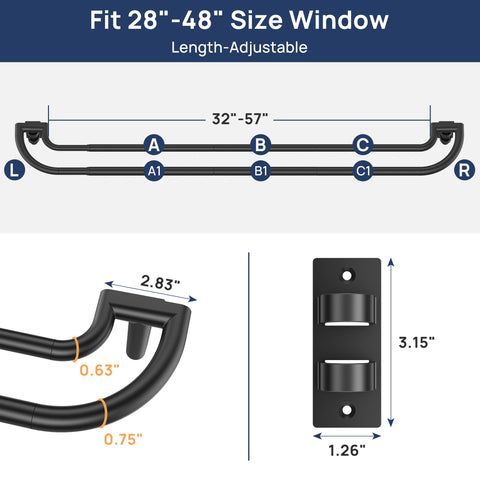 EnjoyBasics double curtain rod telescoping length adjustment for a perfect fit.