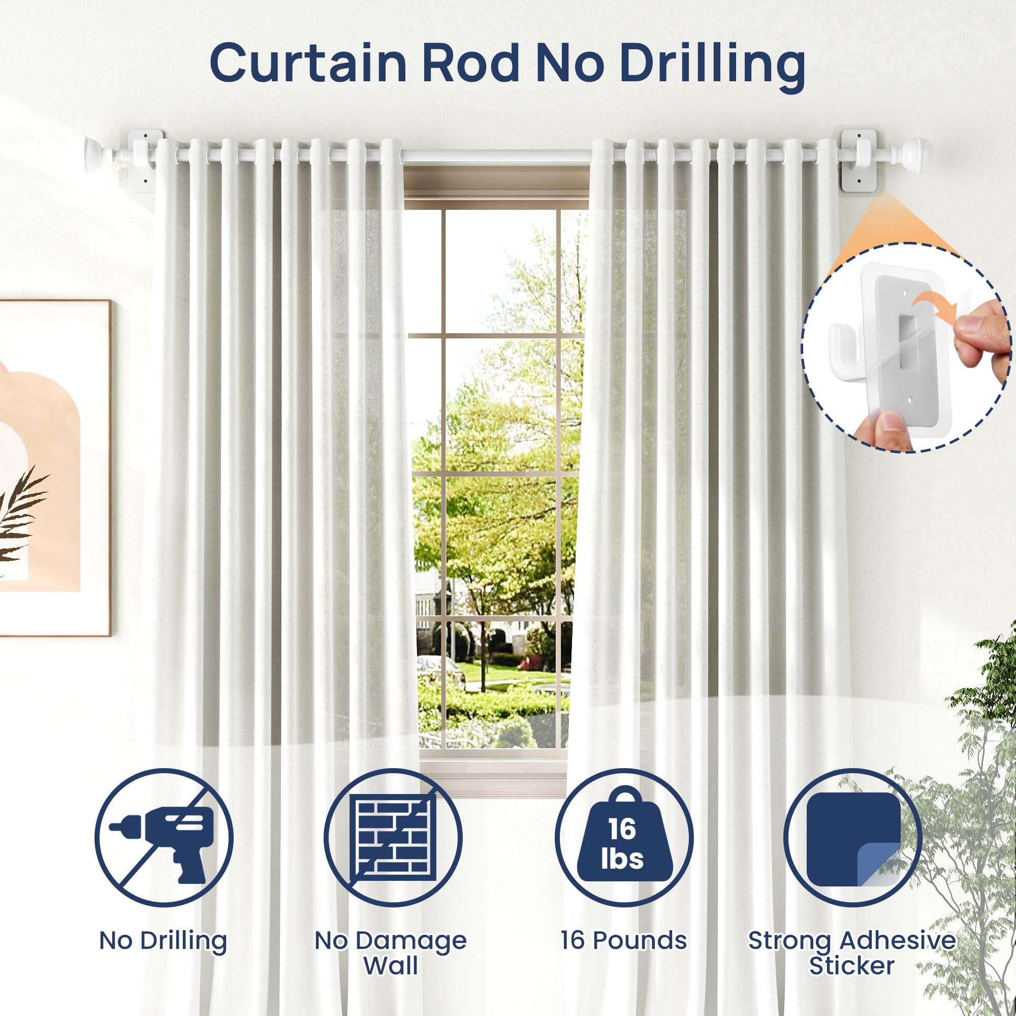 ENJOYBASICS No-Drill Curtain Rod supports up to 16 pounds with adhesive brackets.