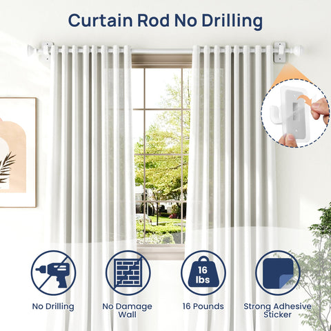 ENJOYBASICS No-Drill Curtain Rod supports up to 16 pounds with adhesive brackets.