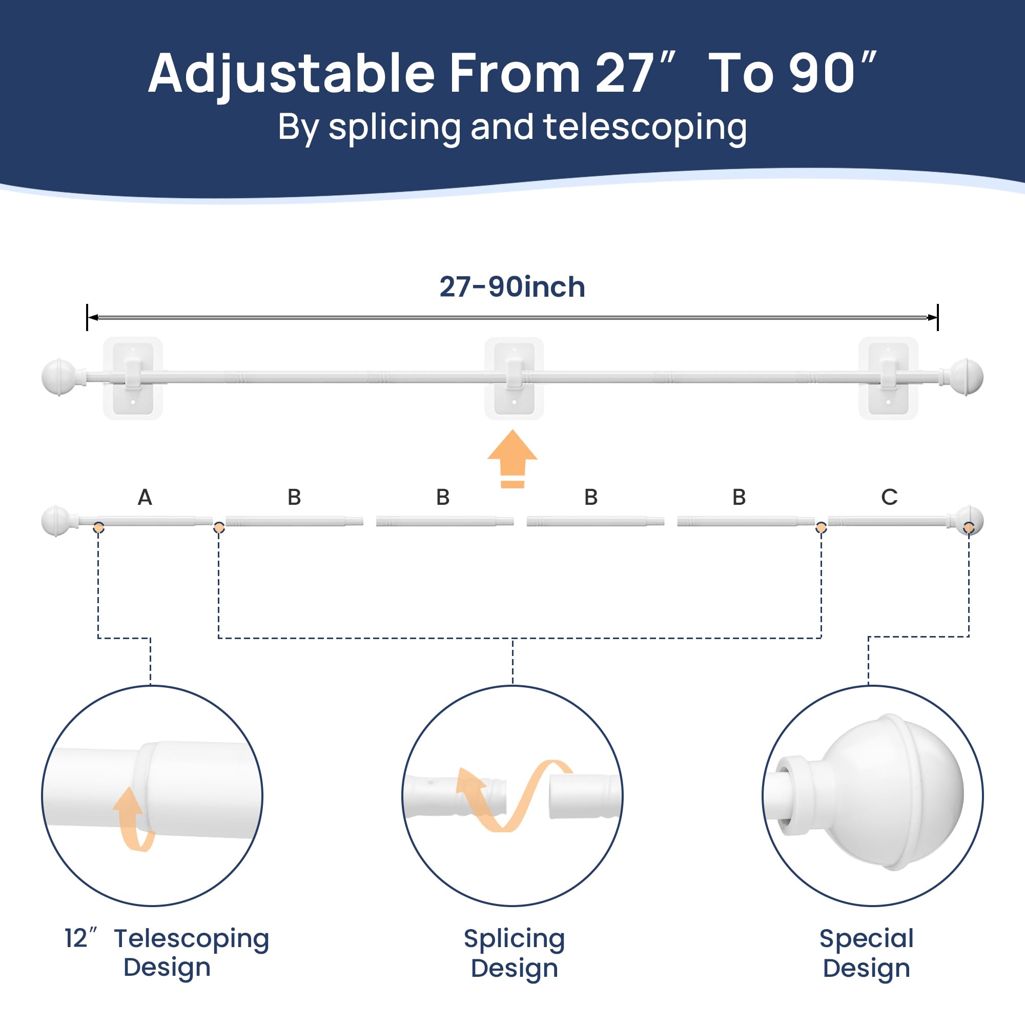ENJOYBASICS No-Drill Curtain Rod matte white finish suits dorms and apartments.