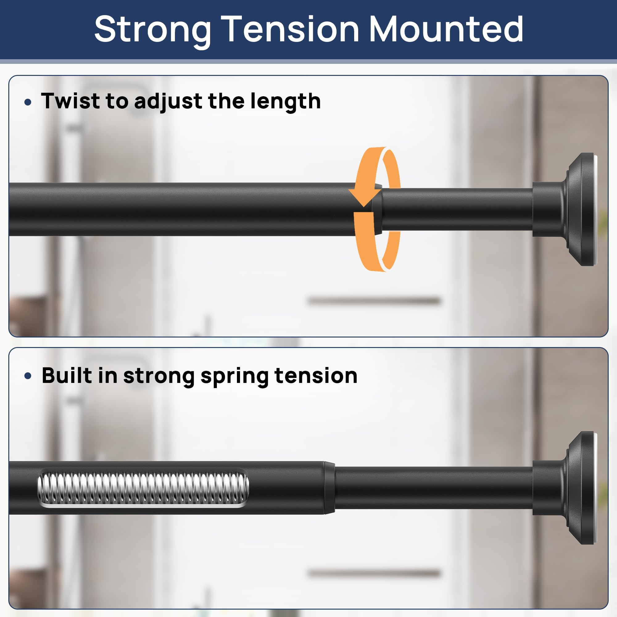 ENJOYBASICS adjustable tension rod shows easy height and width adjustment.