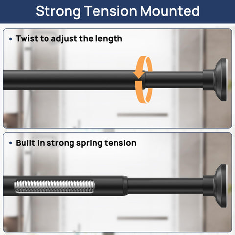 ENJOYBASICS adjustable tension rod shows easy height and width adjustment.