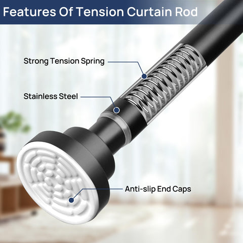 ENJOYBASICS tension rod anti-slip-ends ensure stable hold in high-moisture spaces.