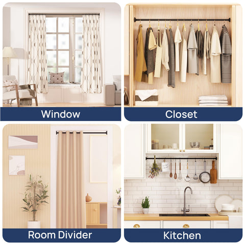 ENJOYBASICS versatile rod adapts to closet, window, or room divider setups.
