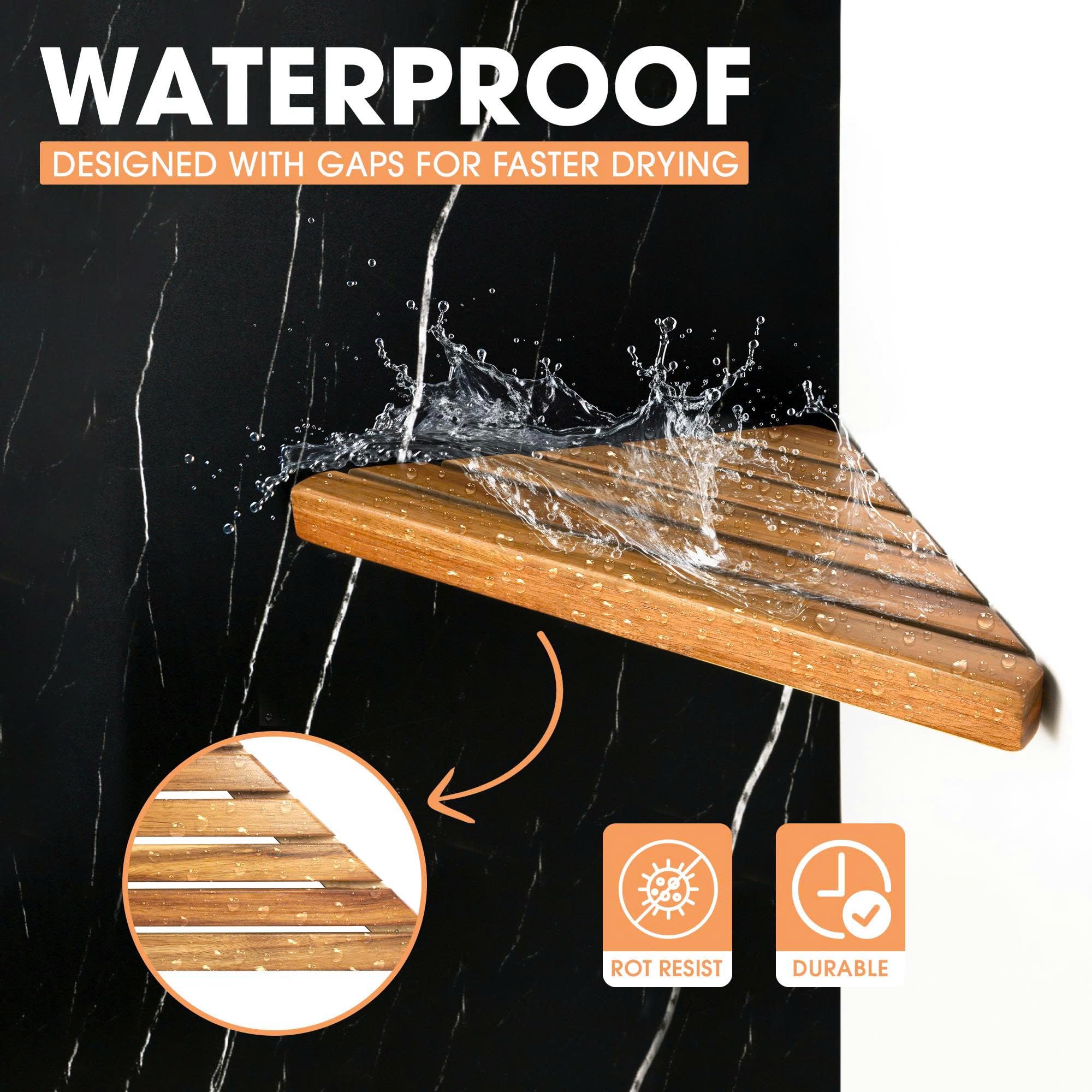 ENKEZI Acacia wooden bathroom shelf adds natural warmth.