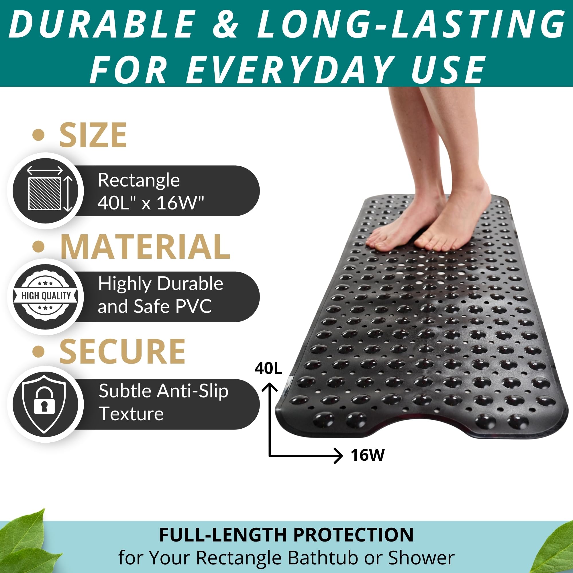 ENKOSI black shower mat protects tub and shower floors