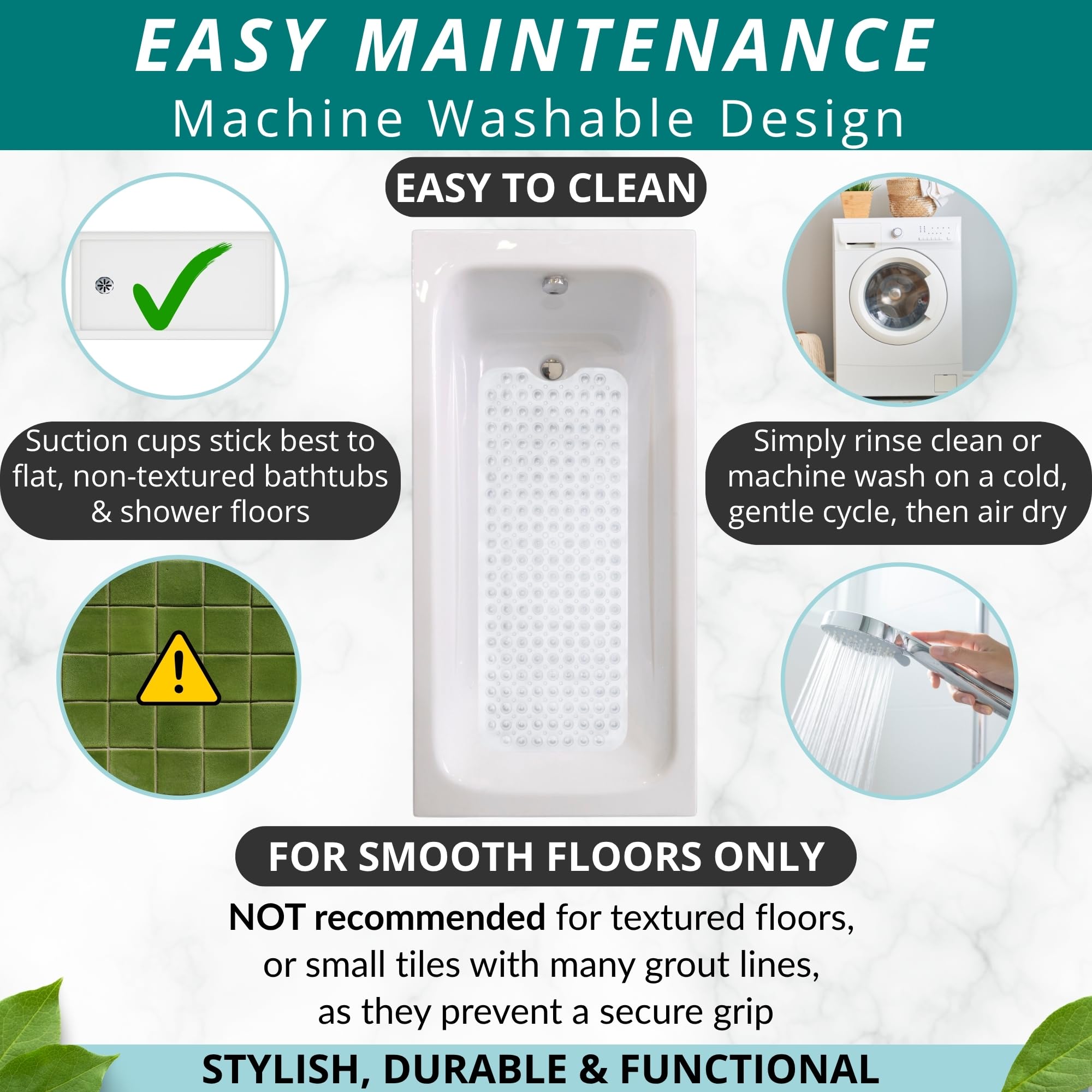 ENKOSI bath mat with drain holes promotes quick water drainage