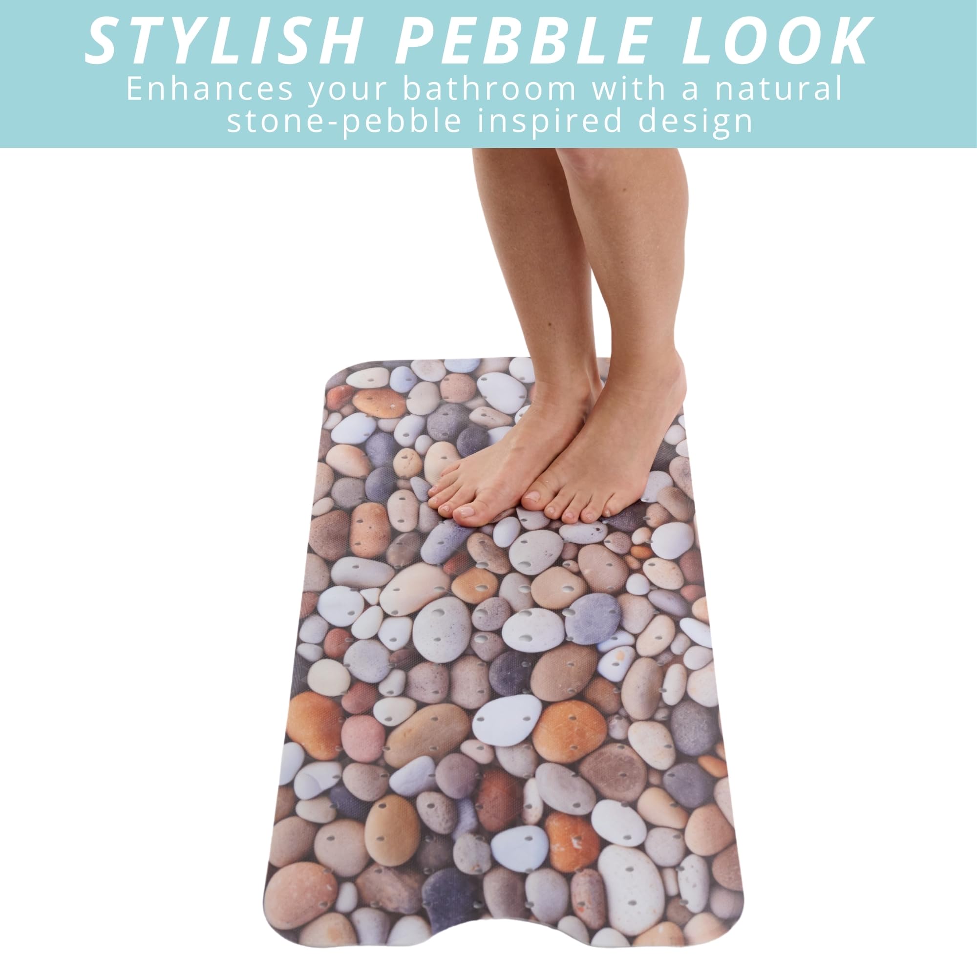 ENKOSI bath mat features drain holes to prevent standing water.