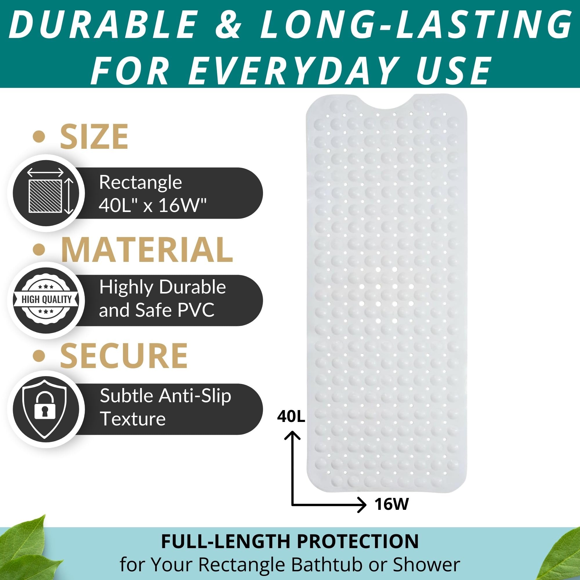 ENKOSI bath mat drain-holes promote fast drying after showers.