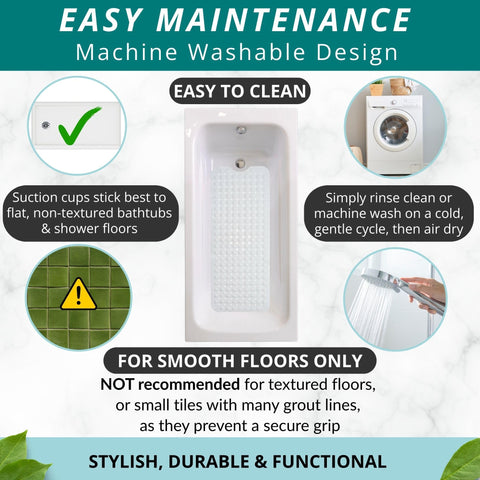 ENKOSI bath mat large-coverage design reduces slips in tub or shower.