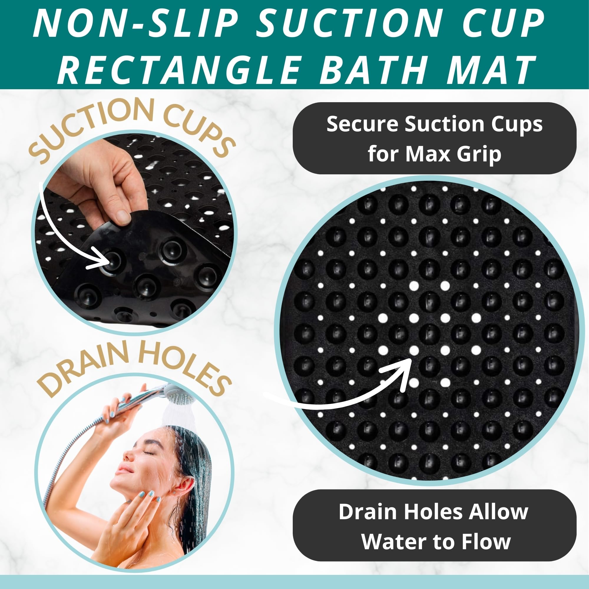 ENKOSI bath mat with suction cups provides strong grip