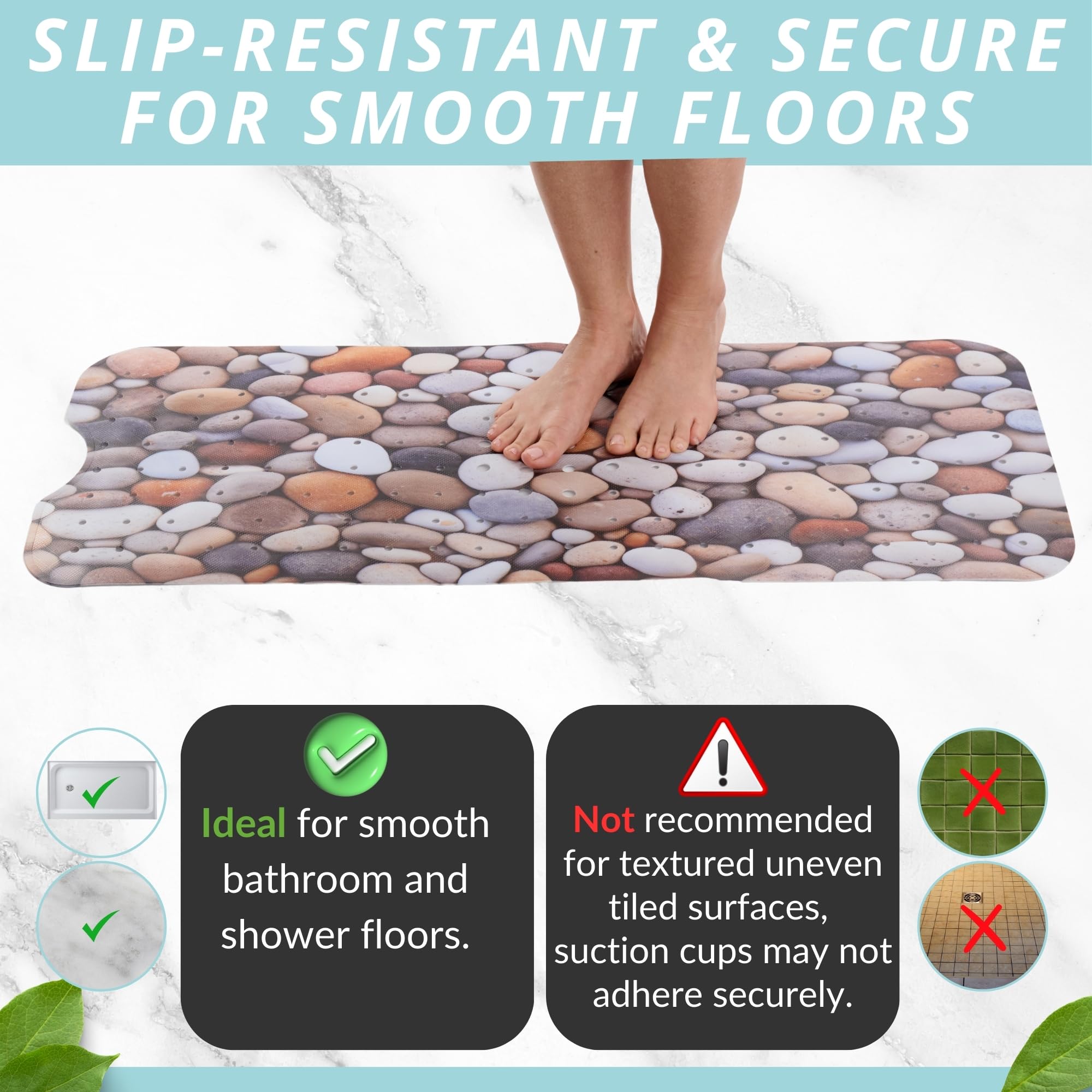 ENKOSI bath mat shows 360-degree grip with strong suction cups.