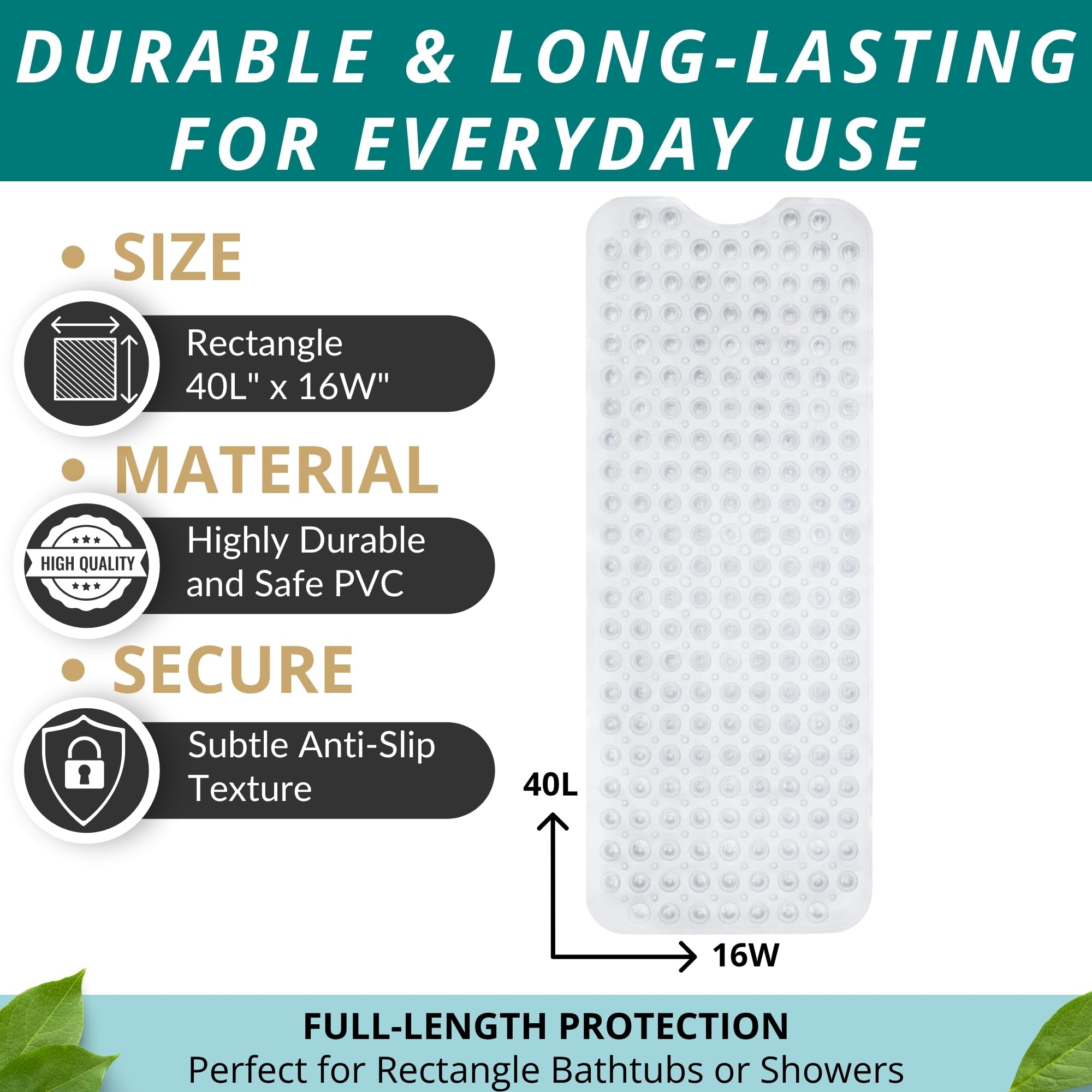 ENKOSI bath mat showing suction cup grid for anti-slip grip