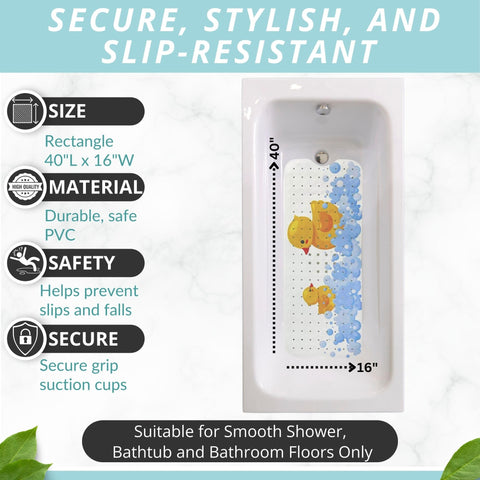 ENKOSI duck print bath mat with colorful design enhances toddler bath time.
