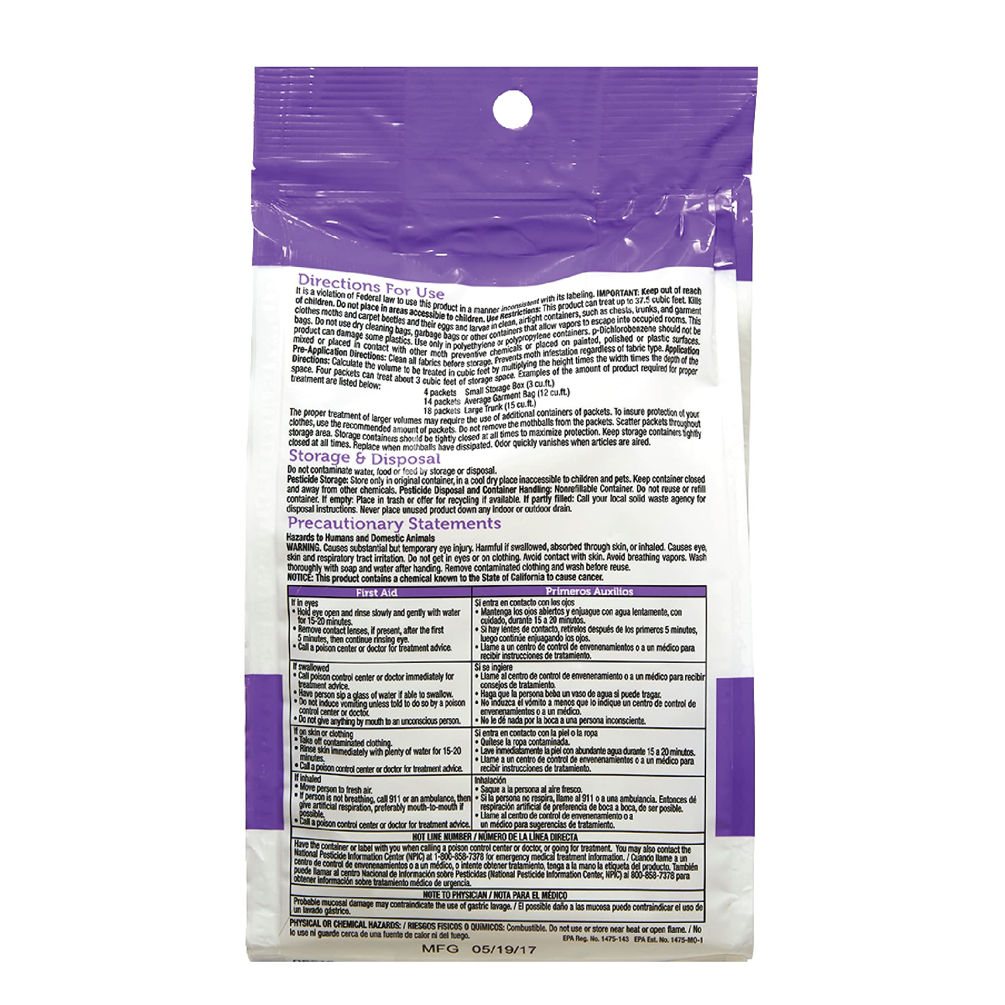 Enoz lavender scent close-up emphasizes pleasant aroma and moth protection for closets.