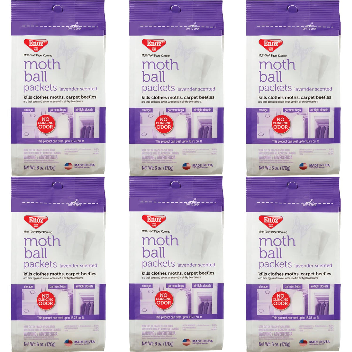 Enoz lavender scented moth ball packets in a drawer provide long-term protection.