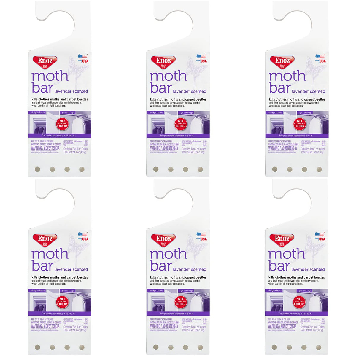 Enoz lavender-scented moth bar pack of six protecting closets from moth damage.