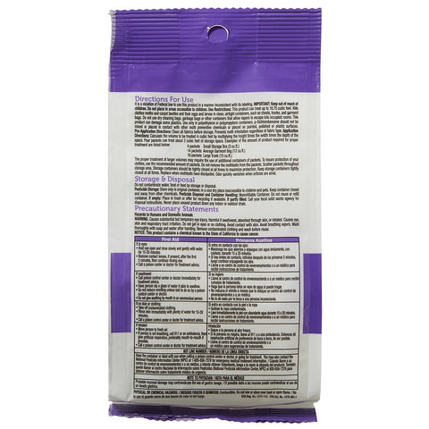Enoz Lavender Scented Moth Ball Packet in a closet guards textiles against moths.
