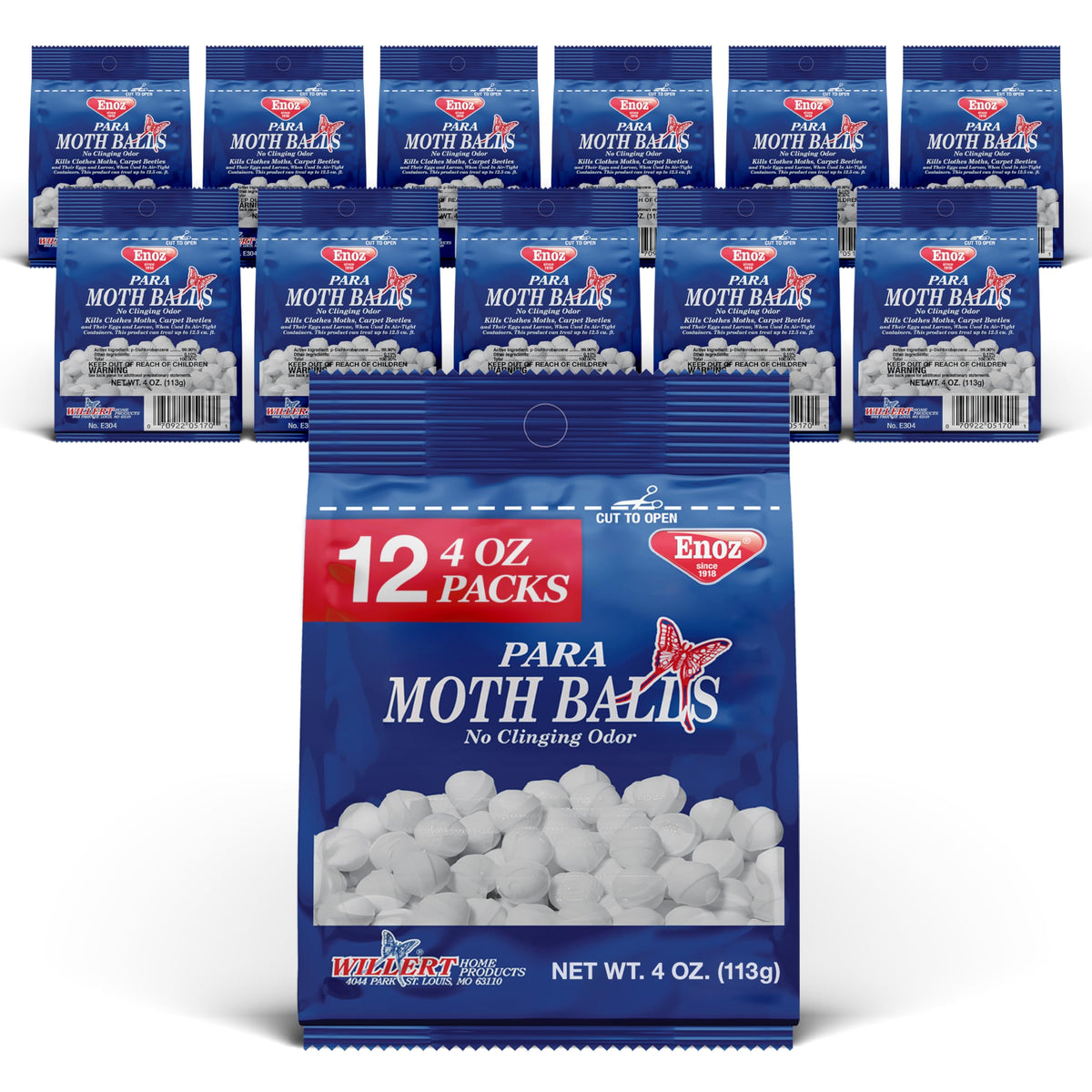 Enoz Moth Balls bottle front view, ideal for protecting stored fabrics.
