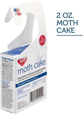 Enoz Moth Cakes hanging on closet rod protects fabrics.