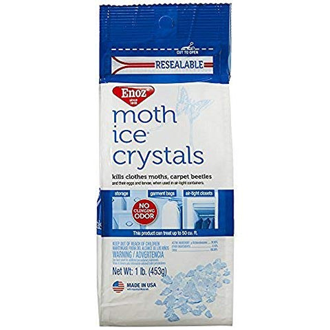 Enoz Moth Crystals pack in garment bag setup for odor-free storage
