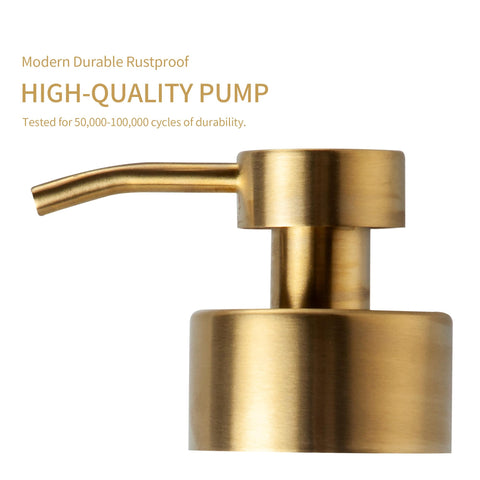 Enra Gold Foaming Soap Dispenser stainless pump close-up shows durable hardware