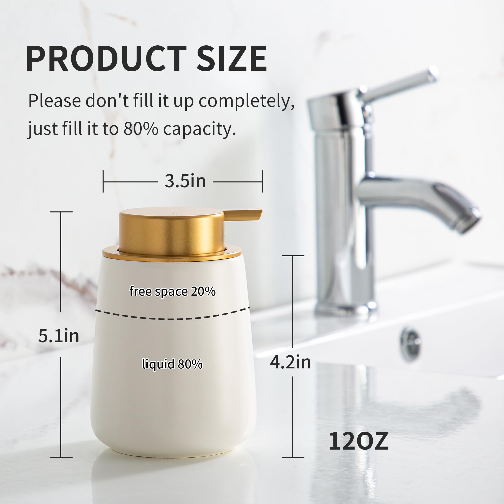 Enra wide-mouth dispenser on a kitchen countertop showing its 12 oz capacity.